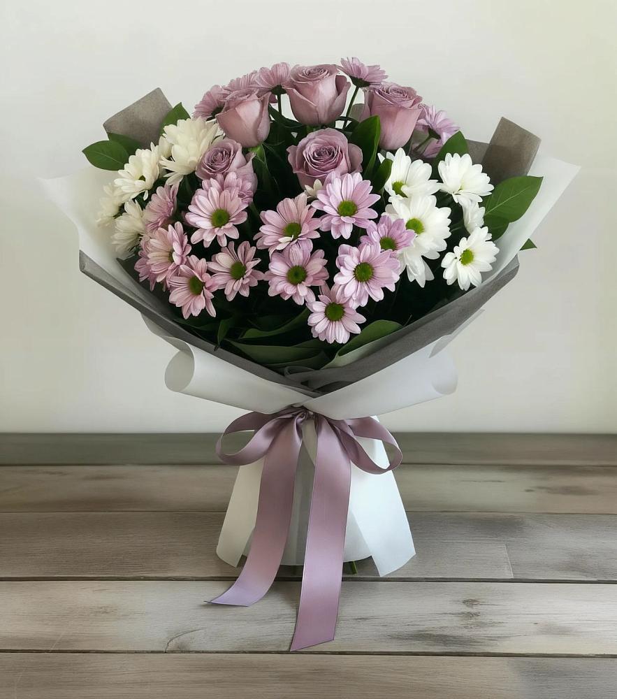 Букет цветов из: Хризантемы и Розы в Развилке