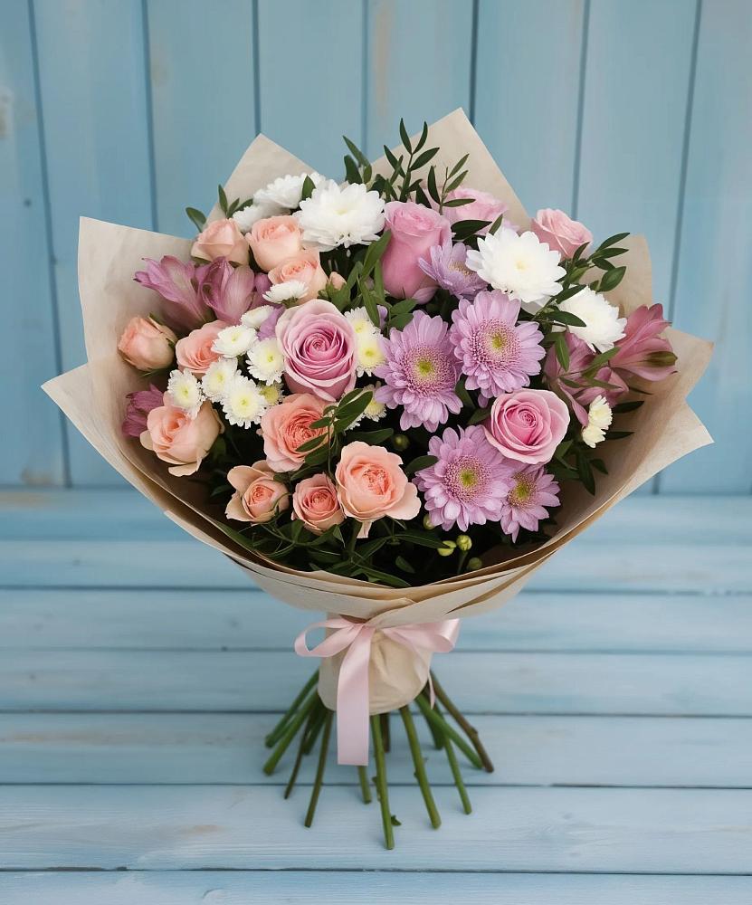 Букет цветов из: Хризантемы, Розы и Альстромерии в Развилке