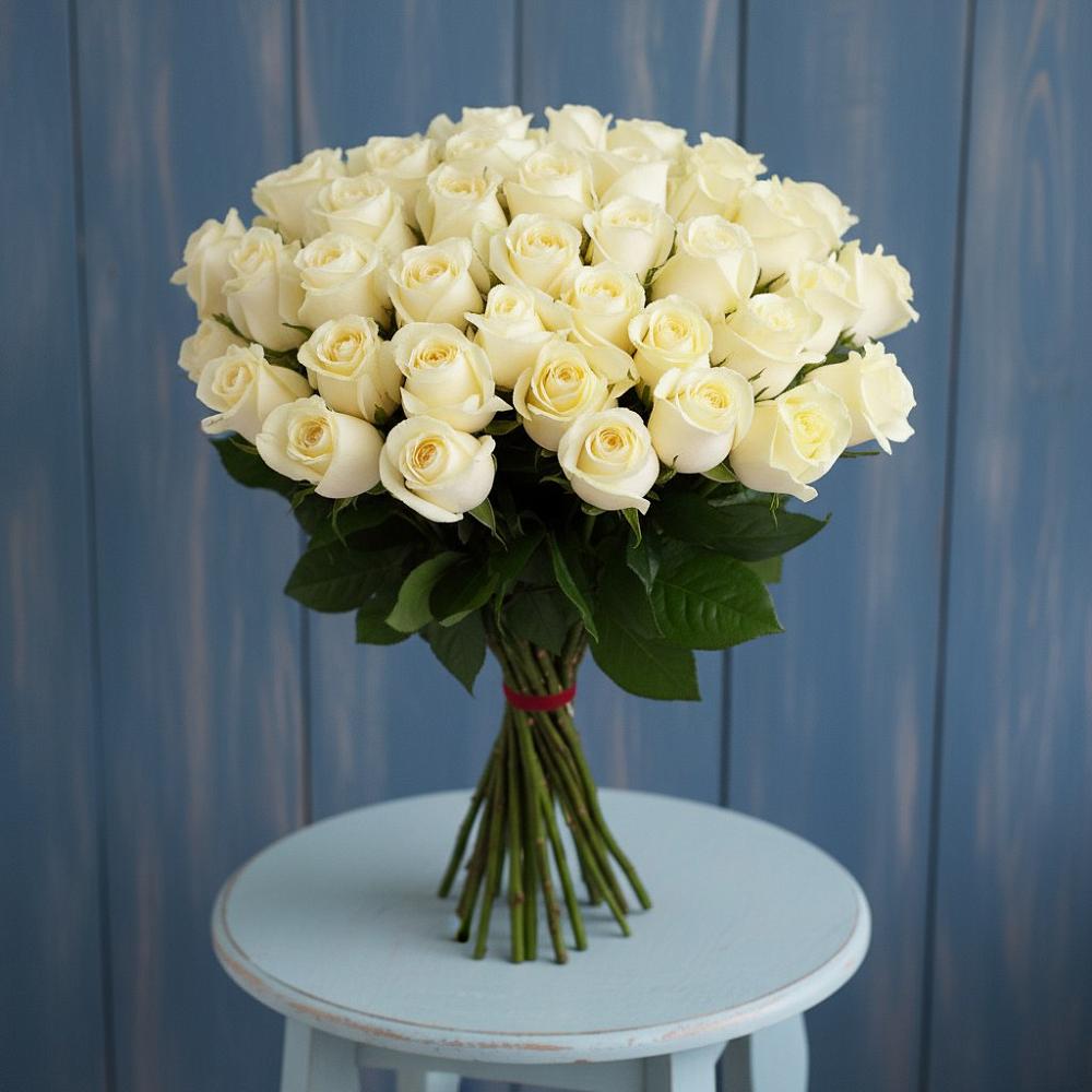 Букет 51 Белая роза Эдлесс Лав в Развилке