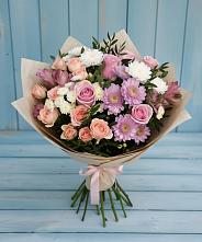 Букет цветов из:  Хризантемы, Розы и Альстромерии #REPLACE_PRED# Развилке